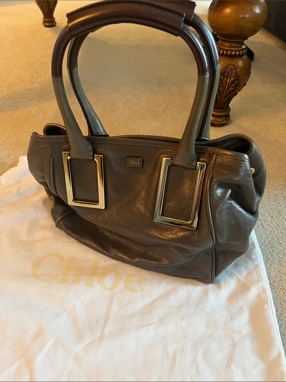 Chloe grey/ brown Leather Shoulder Bag with Gold Hardware
